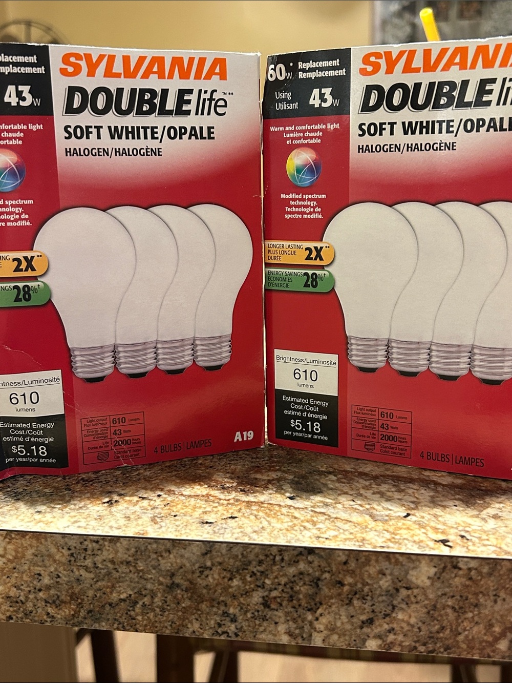 Sylvania DoubleLife A19 Halogen Soft White 60 watt 4-Pack Lot of 2 Packs 8 total